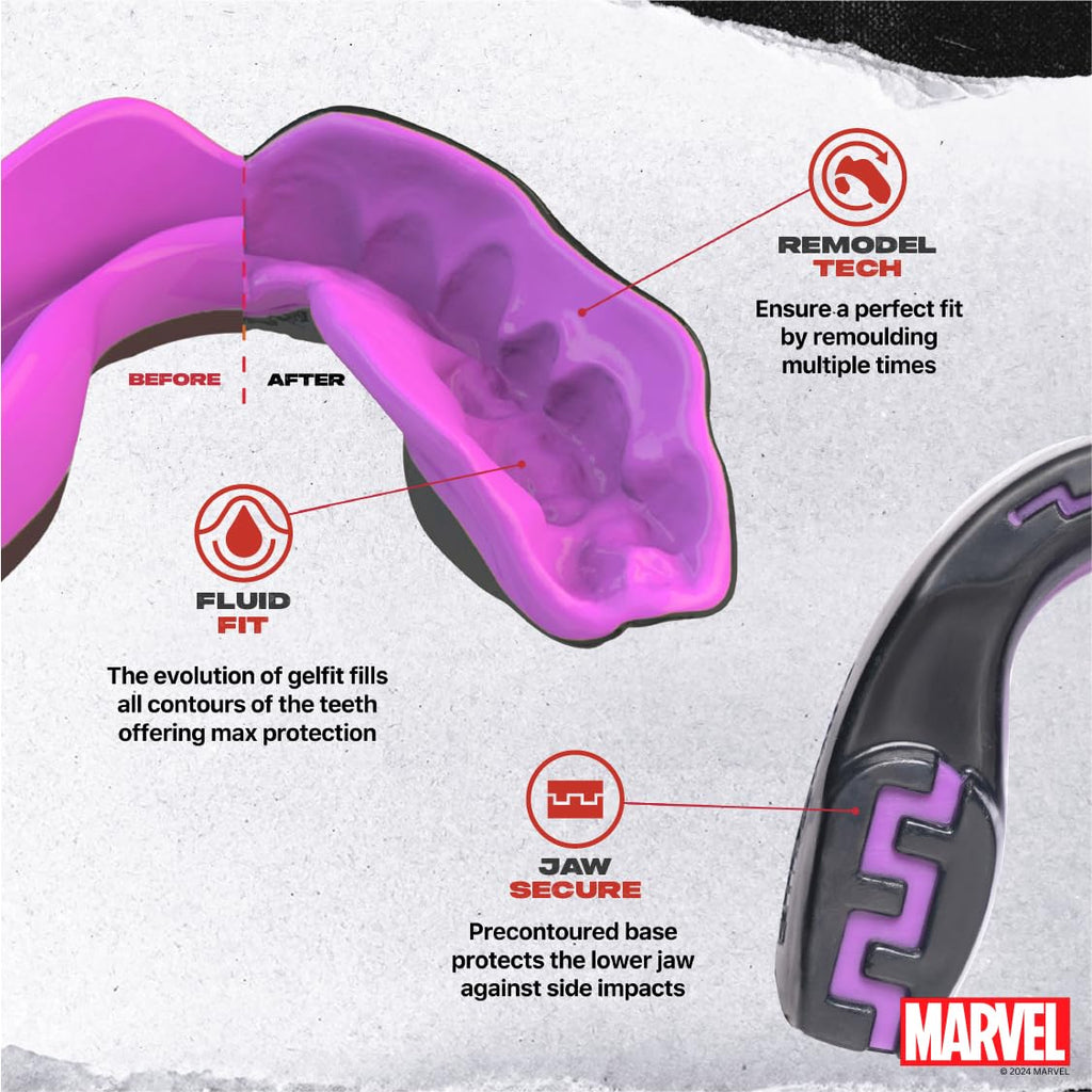 Marvel Black Panther Sports Mouthguard - Dual Layer Premium Gum Shield for Adults - Boxing MMA Rugby Martial Arts Judo with Case - Damaged Box