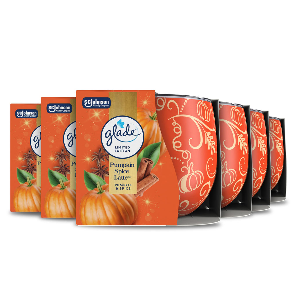 Glade Scented Candle - Pumpkin Spice Latte - Essential Oils - 25 Hr Burn - Christmas Limited Edition - 6 Pack 108g - Damaged Box
