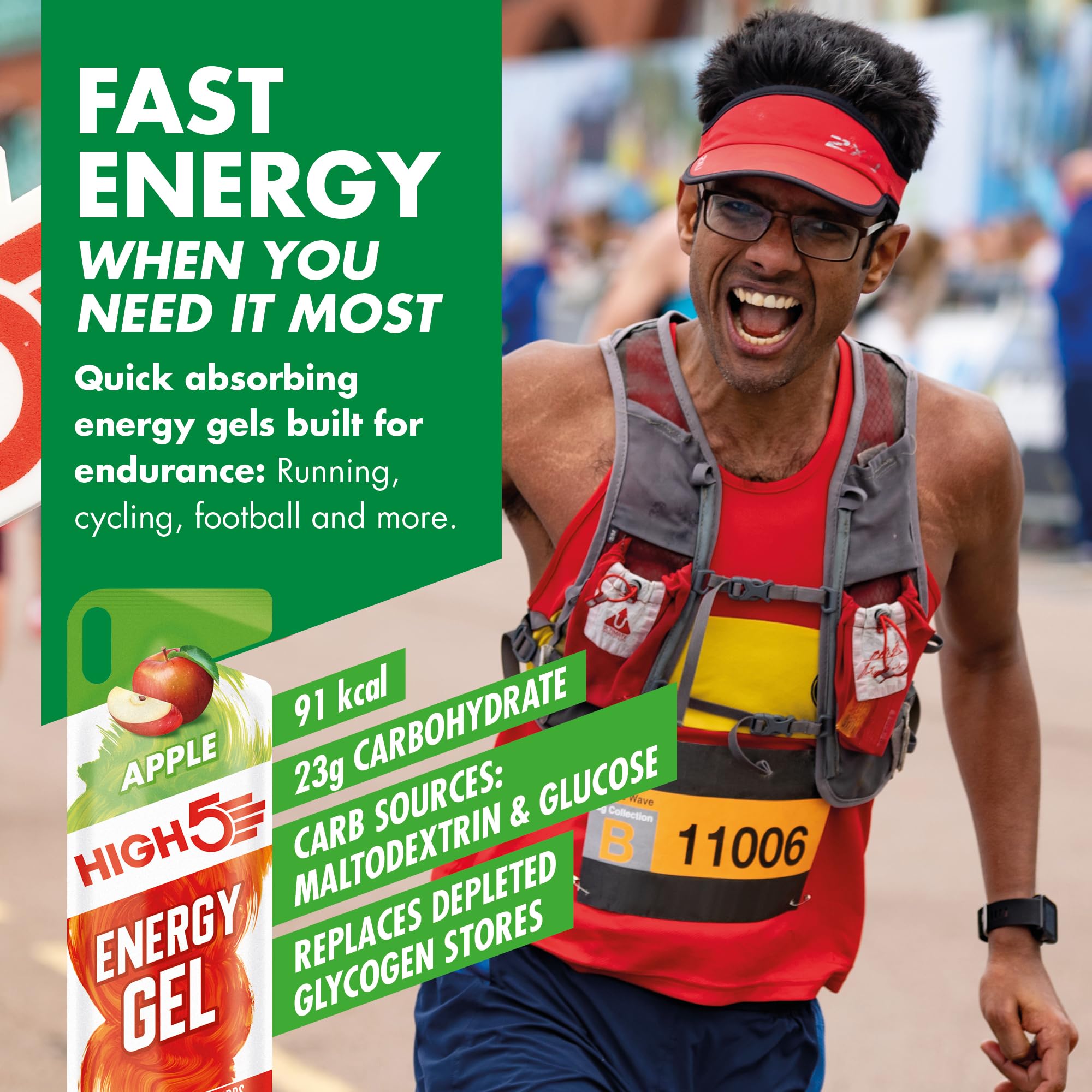 HIGH5 Energy Gels - Apple 20x 40g - Glucose Gel for Running Cycling Endurance - Natural Fruit Juice On-the-Go Fuel - Damaged Box - BBE 08/2026