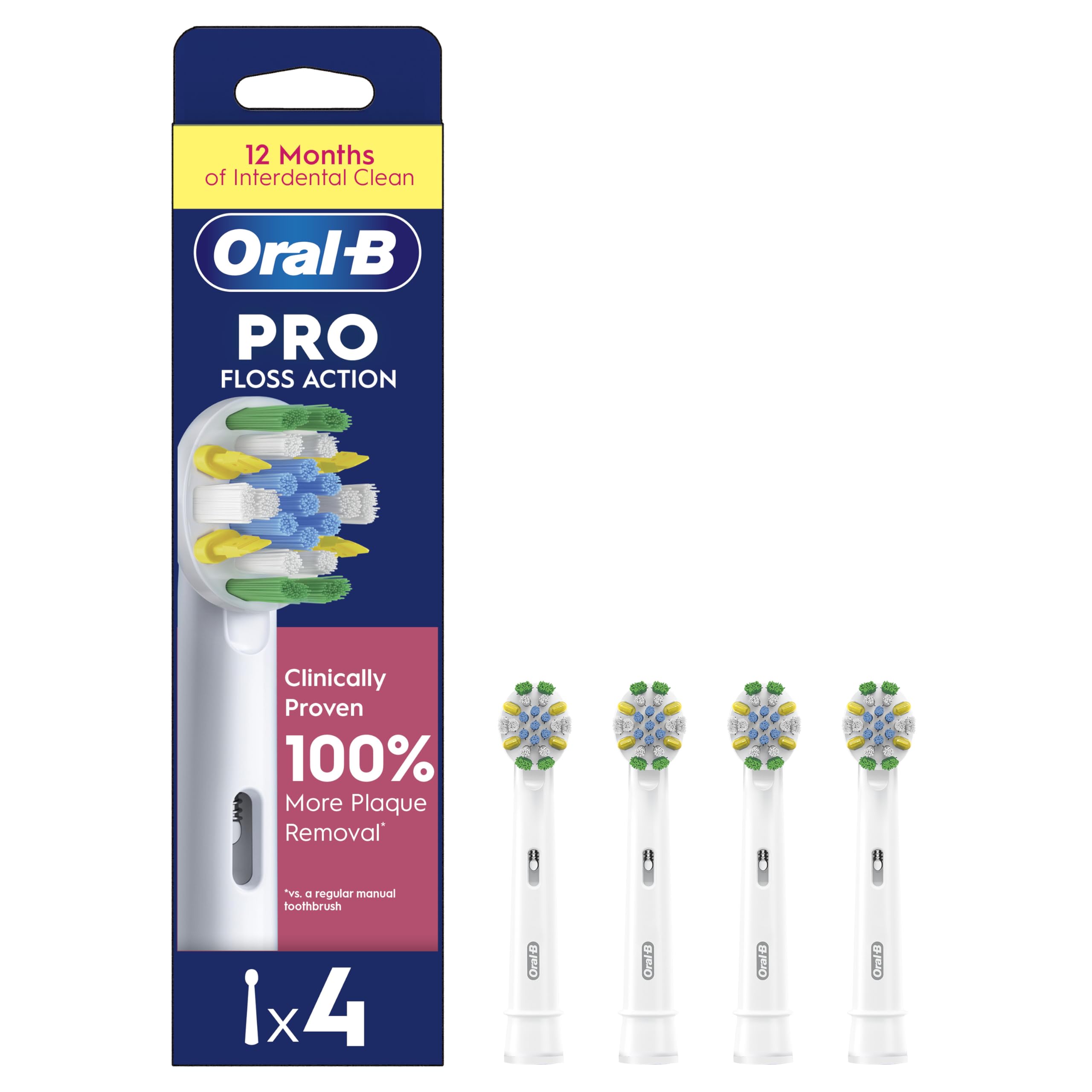 Oral-B Pro Floss Action Electric Toothbrush Heads - X-Shaped Interdental Bristles - 4 Pack Replacement Brush Heads - New