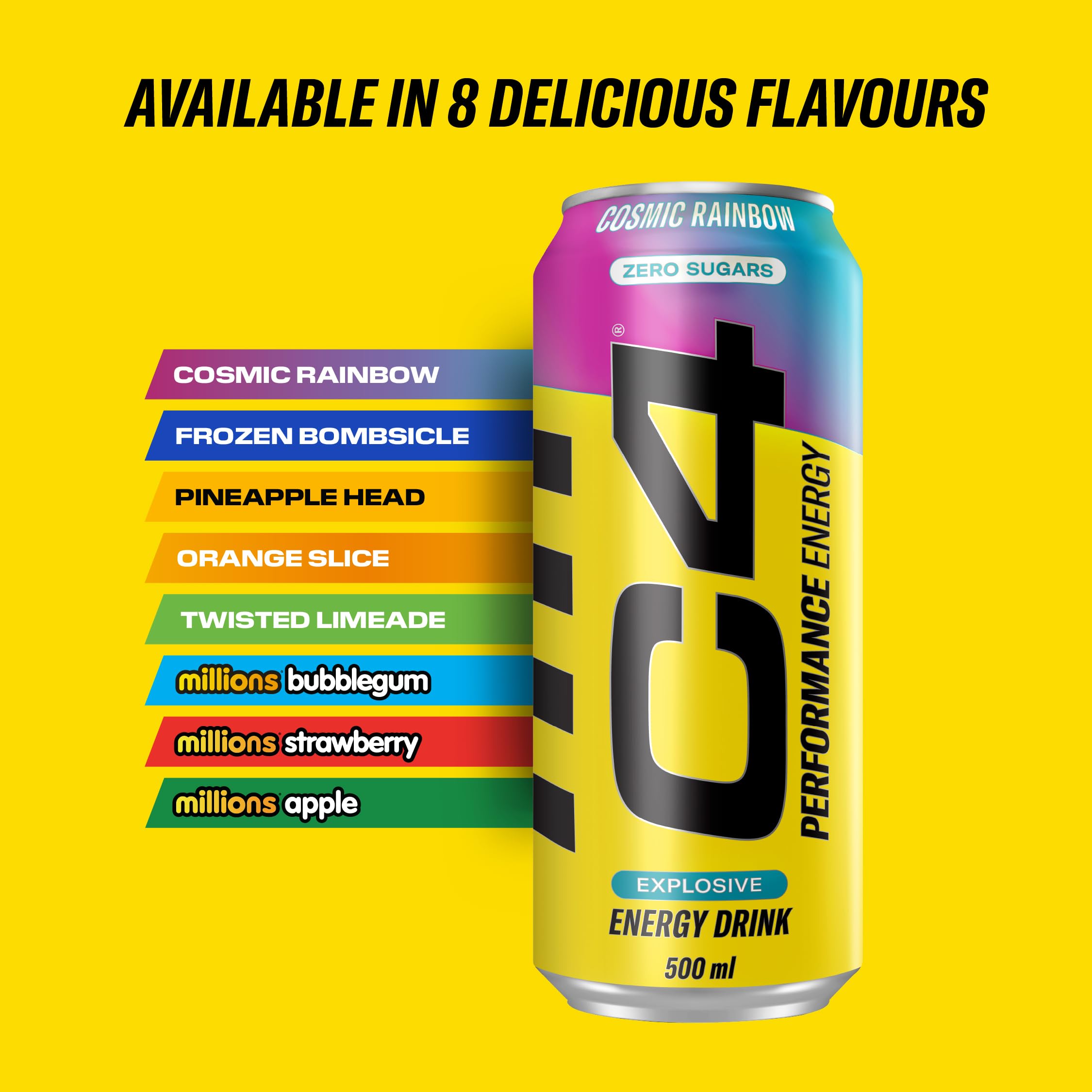 C4 Performance Energy Drink Cosmic Rainbow 500ml - 12 Pack - Sugar Free 160mg Caffeine Taurine Betaine - Low Calorie Fizzy Drink - Damaged Box - BBE 06/2027