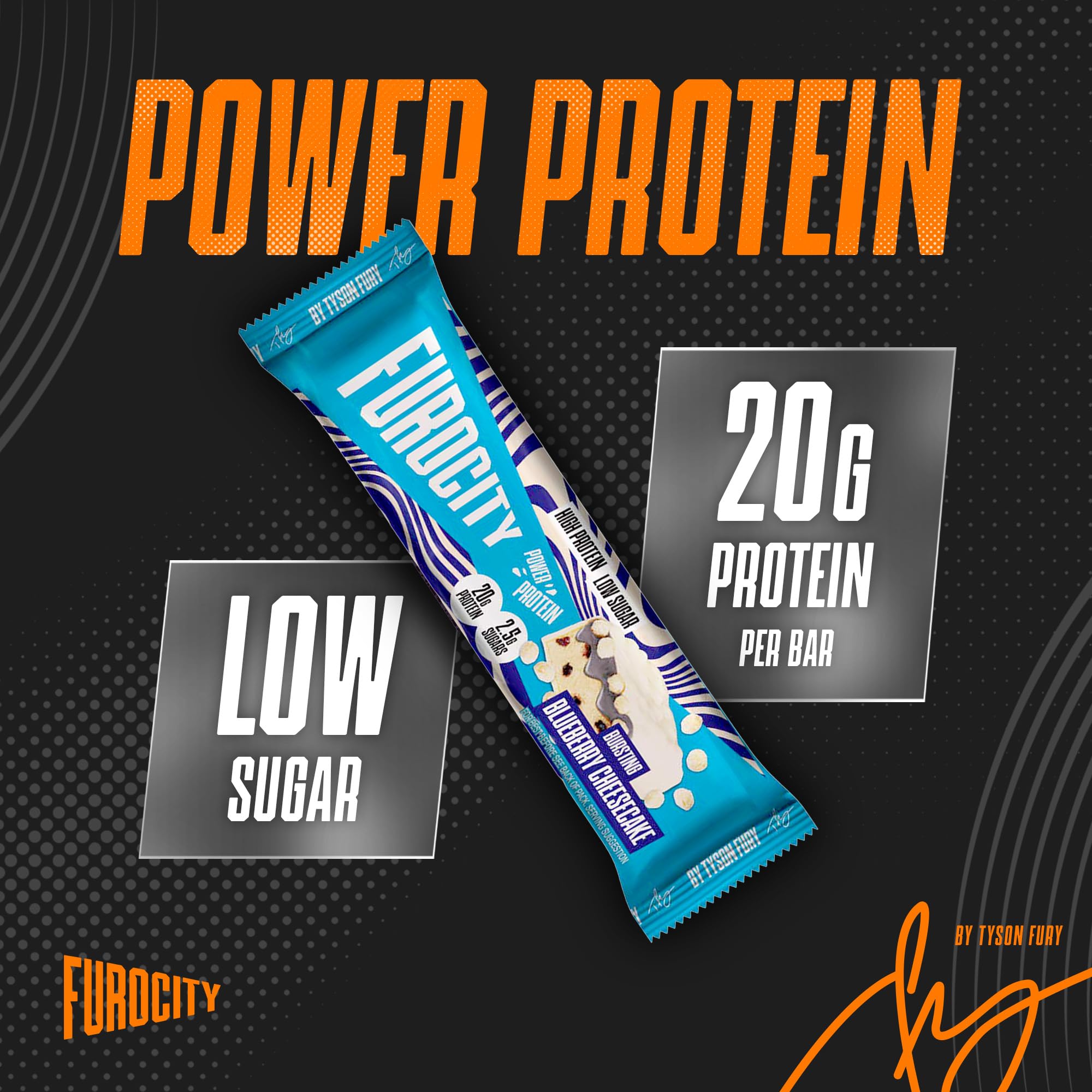 Furocity Protein Bars - Blueberry Cheesecake - 15 x 60g - High Protein 20g - Low Sugar Calorie Snack - Damaged Box - BBE 09/2026