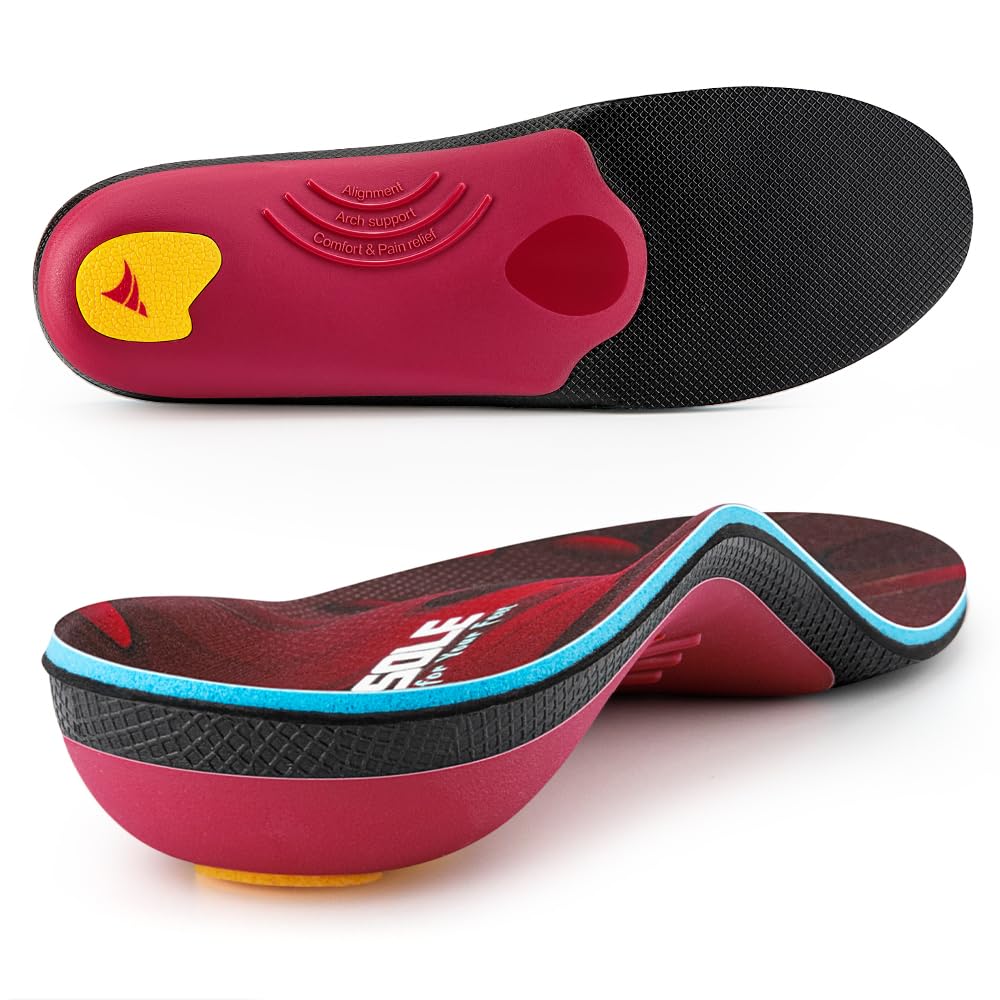 VALSOLE Orthotic Arch Support Insoles for Plantar Fasciitis Flat Feet Heel Pain - UK 12 Red Black - New