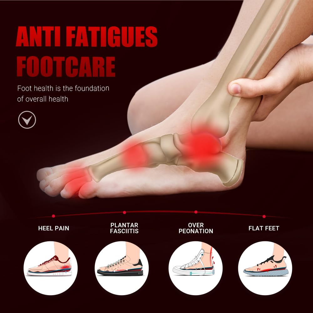 VALSOLE Orthotic Arch Support Insoles for Plantar Fasciitis Flat Feet Heel Pain - UK 12 Red Black - New