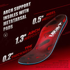 VALSOLE Orthotic Arch Support Insoles for Plantar Fasciitis Flat Feet Heel Pain - UK 12 Red Black - New