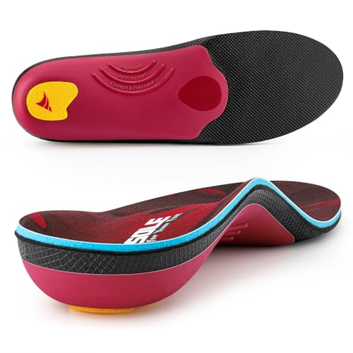 VALSOLE Orthotic Arch Support Insoles for Plantar Fasciitis Flat Feet Heel Pain - UK 12 Red Black - New
