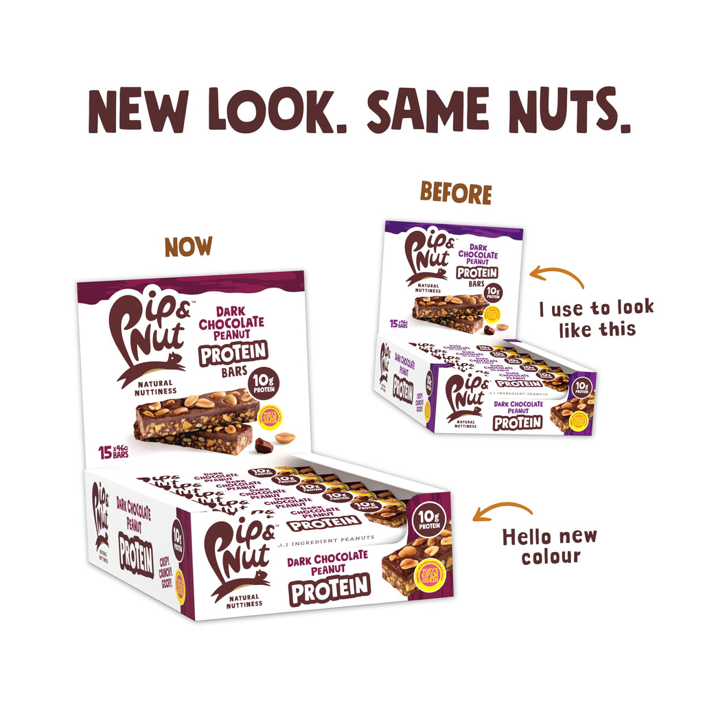 Pip & Nut Protein Bars - Dark Chocolate Peanut - High Protein Snack Bar - 15 x 46g Pack - Damaged Box - BBE 09/2026