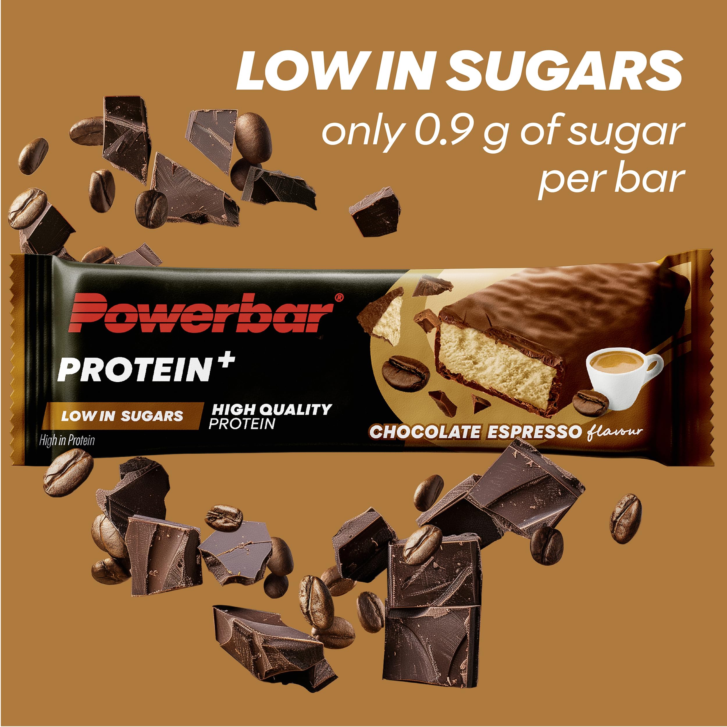 Powerbar Protein Plus Bars - Chocolate Espresso - 16x35g - High Protein Low Sugar Palm Oil Free Snack Bar - New - BBE 04/2026