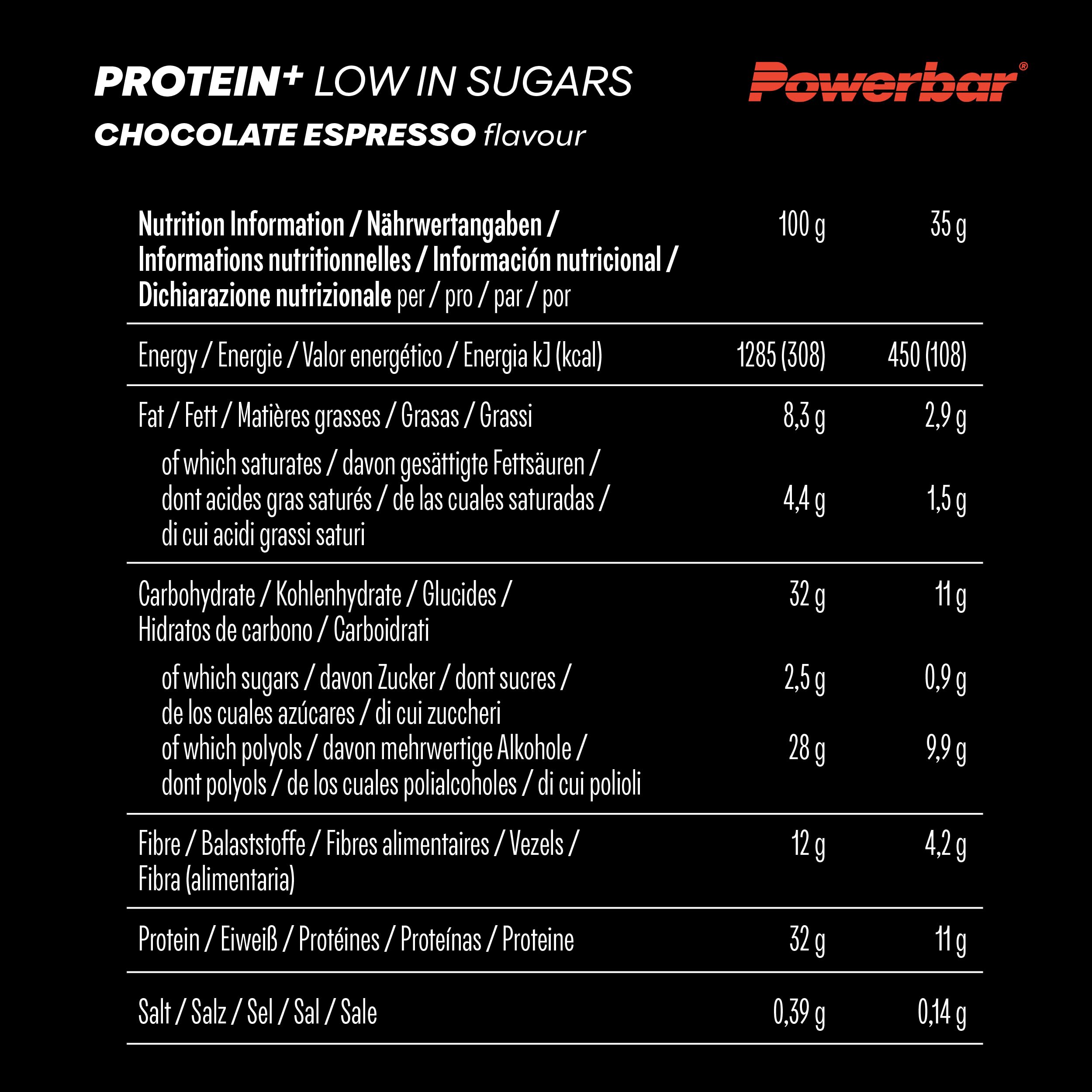 Powerbar Protein Plus Bars - Chocolate Espresso - 16x35g - High Protein Low Sugar Palm Oil Free Snack Bar - New - BBE 04/2026