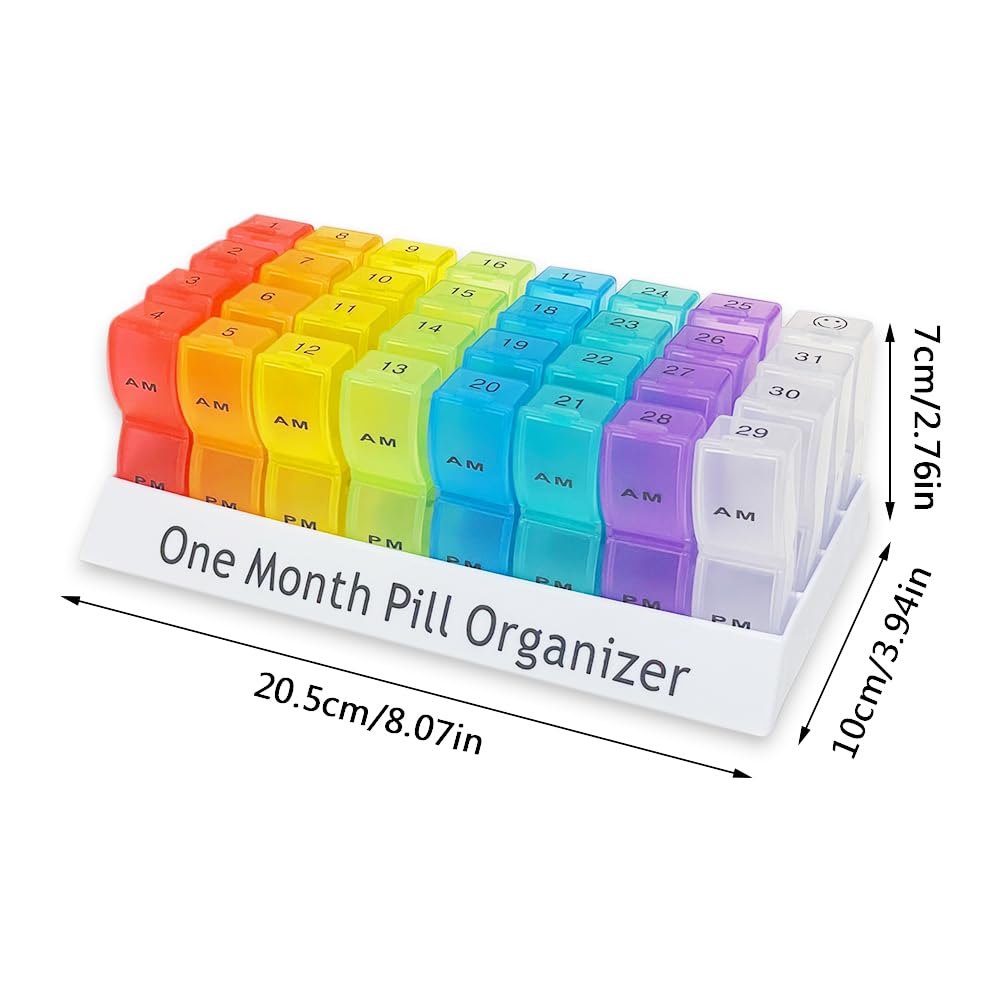 Liujiami Monthly Pill Box Organiser - 31 Day AM PM Pill Dispenser - 32 Compartments - Medication Vitamin Supplement Case - Damaged Box