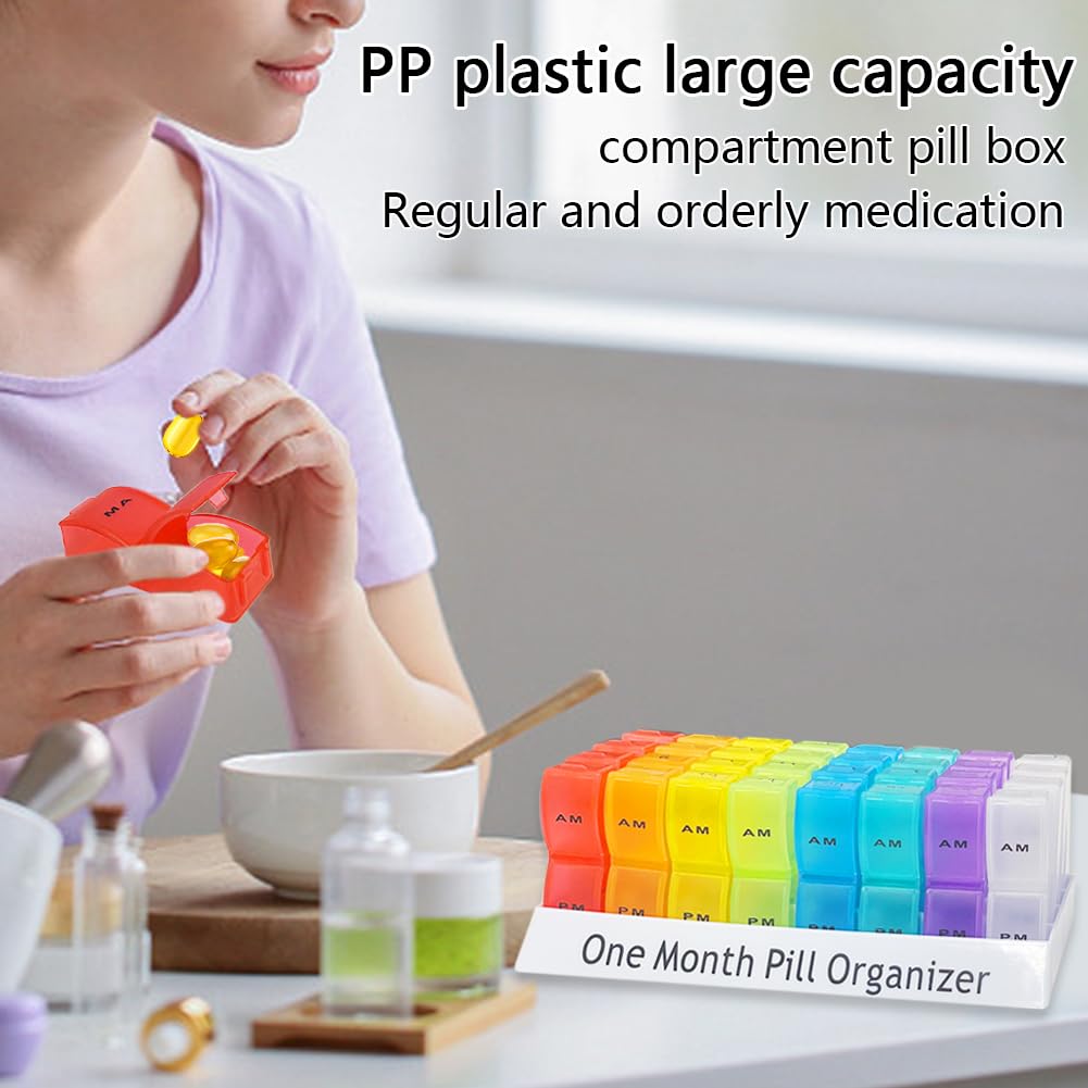 Liujiami Monthly Pill Box Organiser - 31 Day AM PM Pill Dispenser - 32 Compartments - Medication Vitamin Supplement Case - Damaged Box