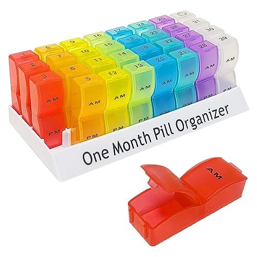 Liujiami Monthly Pill Box Organiser - 31 Day AM PM Pill Dispenser - 32 Compartments - Medication Vitamin Supplement Case - Damaged Box