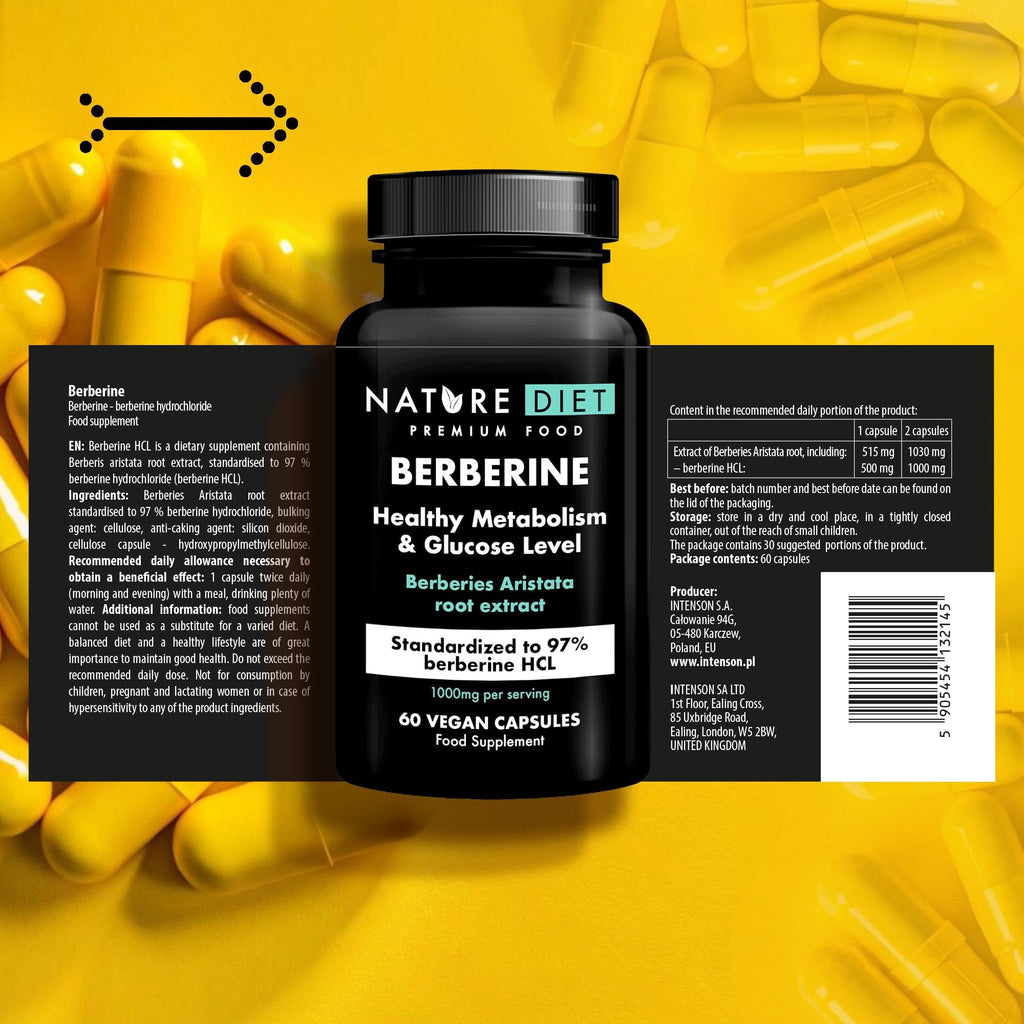 Nature Diet Berberine, 1000 mg Berberine HCL per Serving, 60 Vegan Capsules - Damaged Box - BBE 07/2026