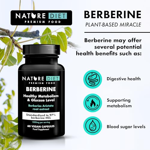 Nature Diet Berberine, 1000 mg Berberine HCL per Serving, 60 Vegan Capsules - Damaged Box - BBE 07/2026