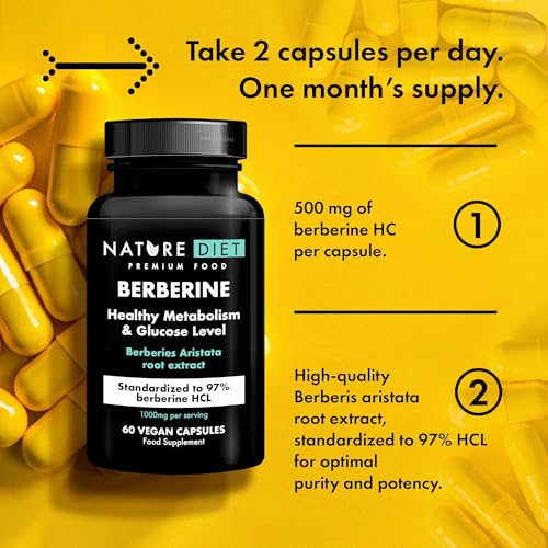 Nature Diet Berberine, 1000 mg Berberine HCL per Serving, 60 Vegan Capsules - Damaged Box - BBE 07/2026