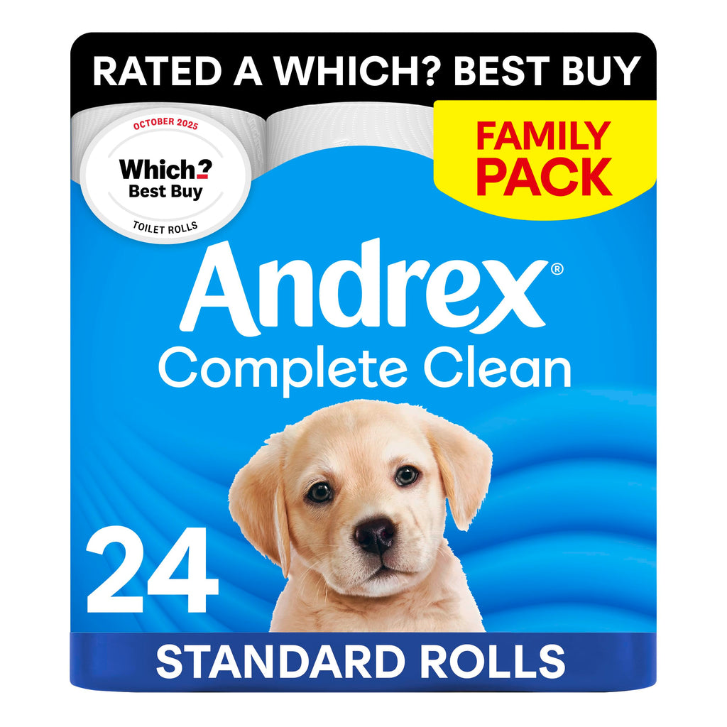 Andrex Complete Clean Toilet Roll - 24 Rolls, 3-Ply, Bulk Pack, FSC Certified Toilet Paper - Damaged Box