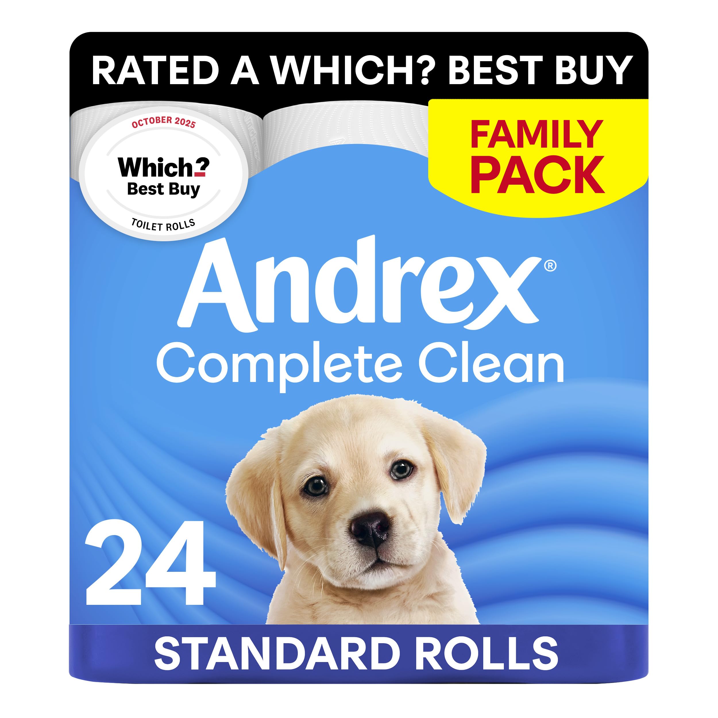 Andrex Complete Clean Toilet Roll - 24 Rolls, 3-Ply, Bulk Pack, FSC Certified Toilet Paper - Damaged Box