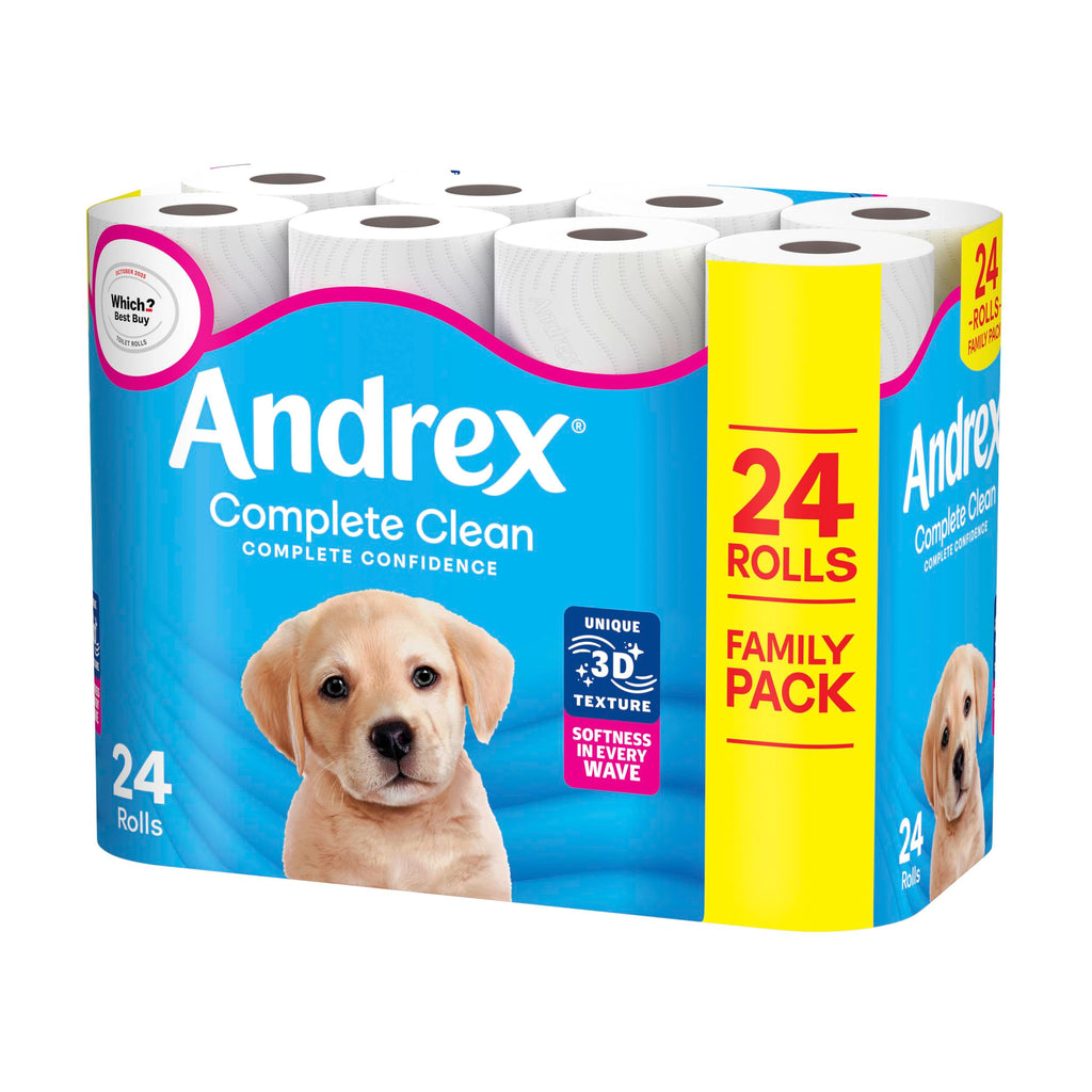 Andrex Complete Clean Toilet Roll - 24 Rolls, 3-Ply, Bulk Pack, FSC Certified Toilet Paper - Damaged Box
