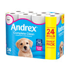 Andrex Complete Clean Toilet Roll - 24 Rolls, 3-Ply, Bulk Pack, FSC Certified Toilet Paper - Damaged Box