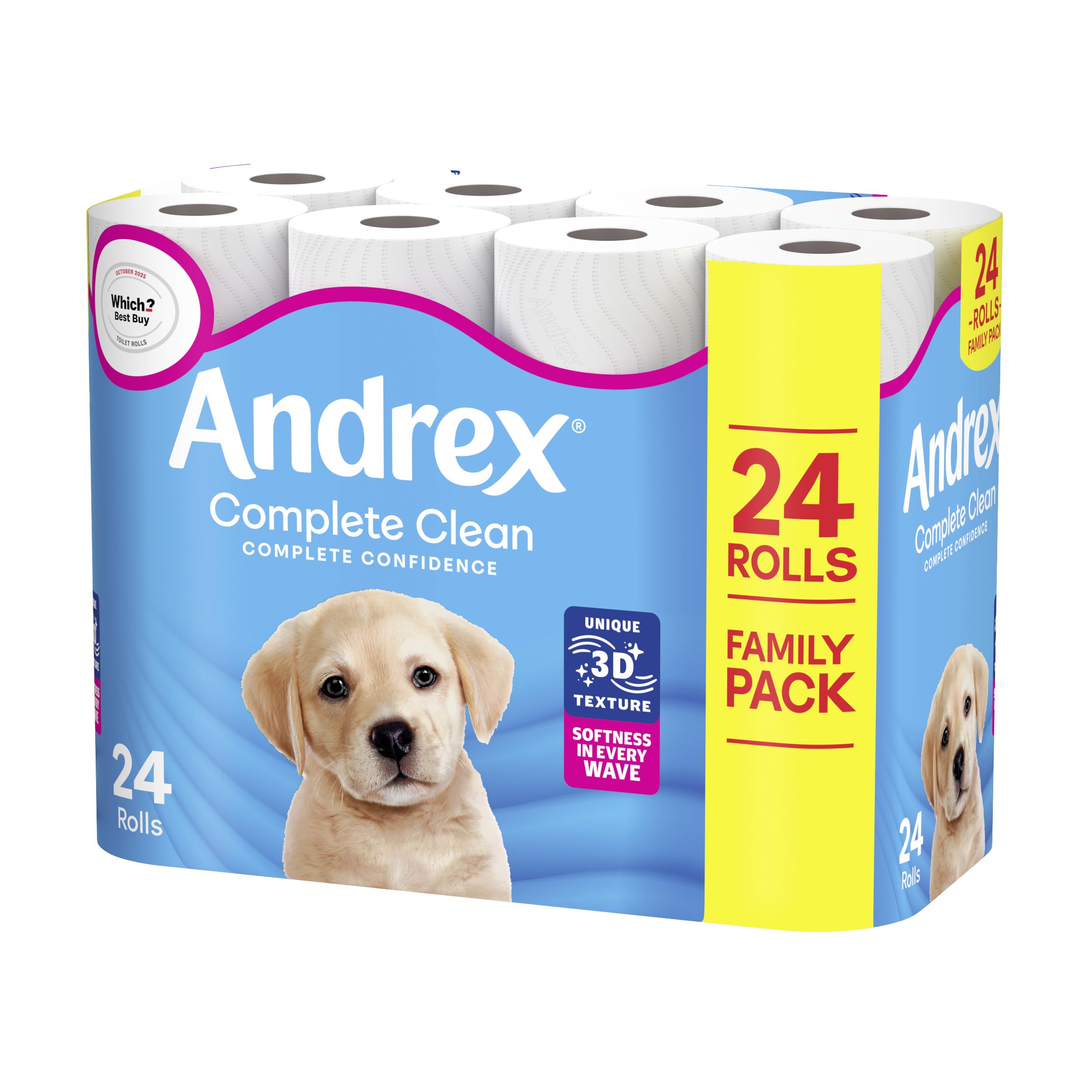 Andrex Complete Clean Toilet Roll - 24 Rolls, 3-Ply, Bulk Pack, FSC Certified Toilet Paper - Damaged Box