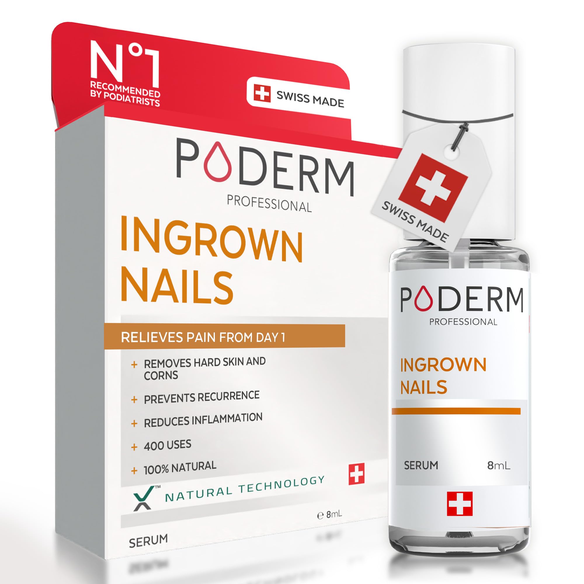Poderm Emollient Ingrown Toenail Treatment - Swiss-Made Nail Softener for Thick Curved Nails - Pain Relief, Callus Softener - Damaged Box - BBE 03/2029