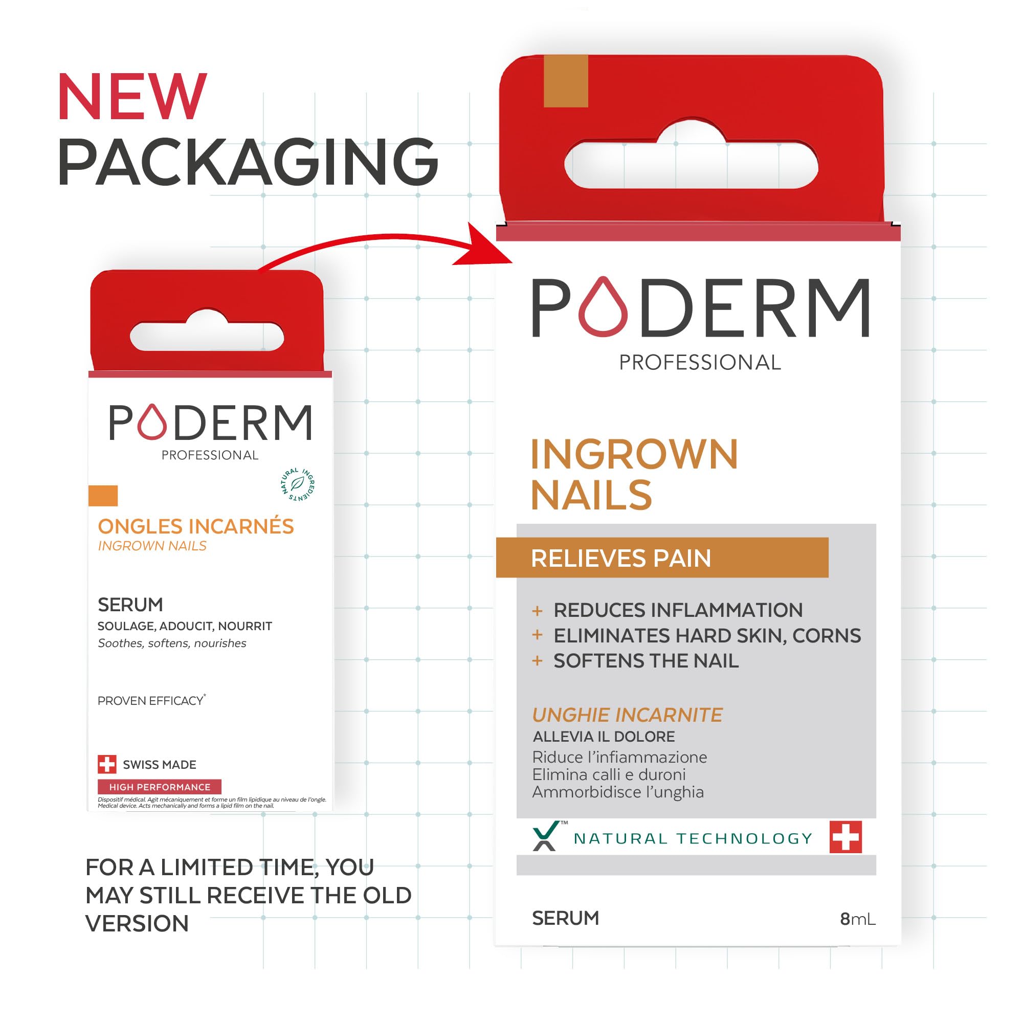 Poderm Emollient Ingrown Toenail Treatment - Swiss-Made Nail Softener for Thick Curved Nails - Pain Relief, Callus Softener - Damaged Box - BBE 03/2029