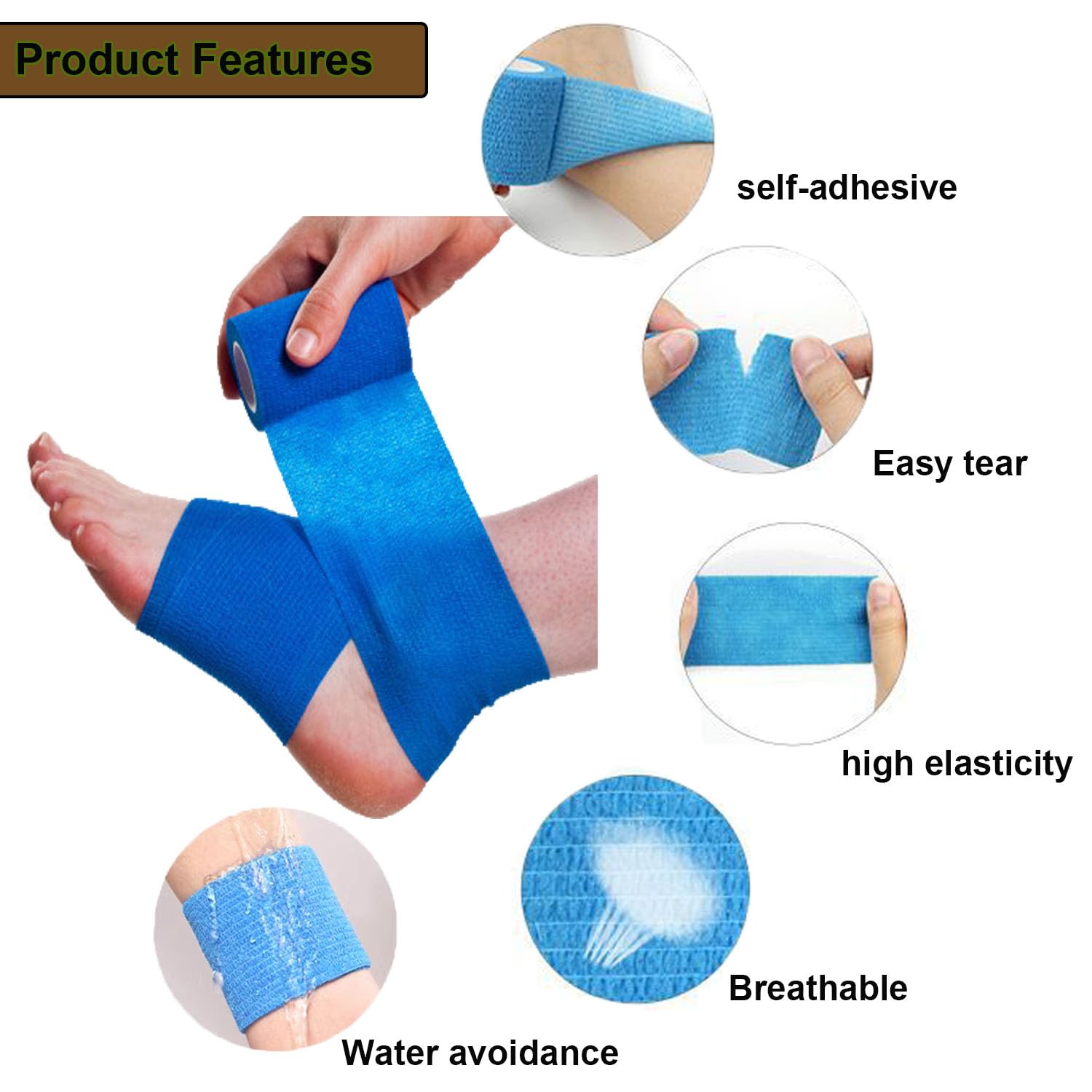 ANAMPION Self Adhesive Bandage 12 Rolls - 5cm x 4.5m Blue Cohesive Sports Tape Elastic Wrap for First Aid - Damaged Box