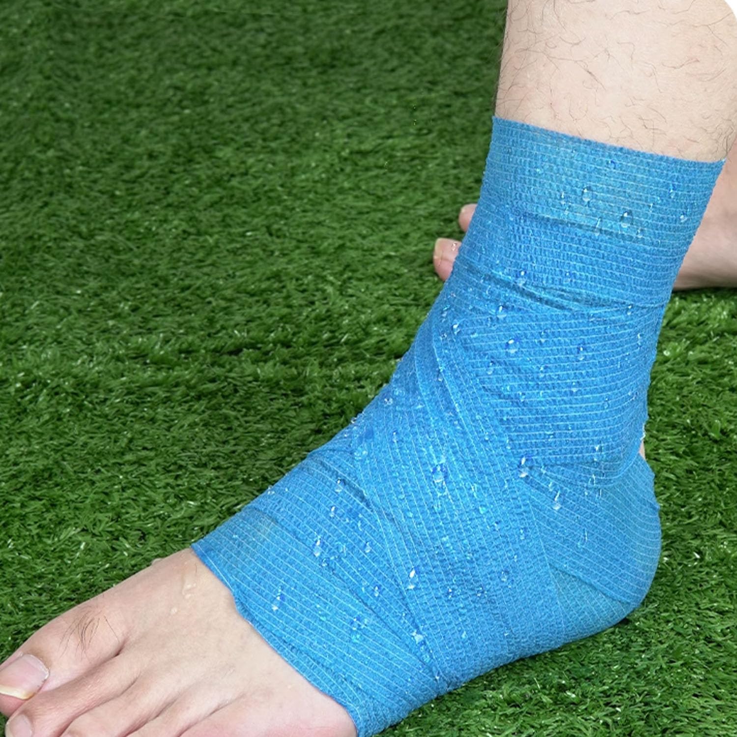 ANAMPION Self Adhesive Bandage 12 Rolls - 5cm x 4.5m Blue Cohesive Sports Tape Elastic Wrap for First Aid - Damaged Box