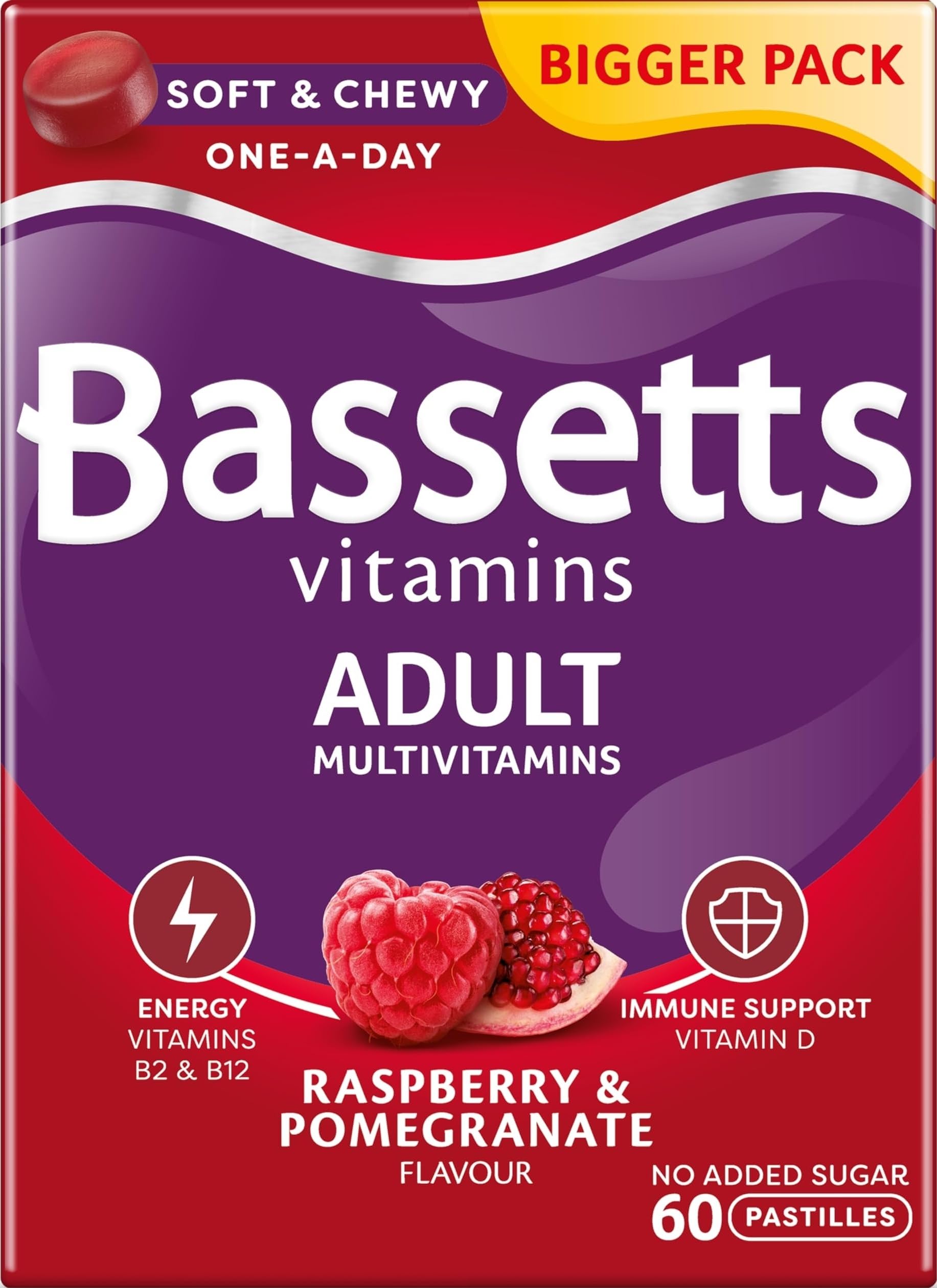 Bassetts Vitamins Adult Multivitamins - Raspberry & Pomegranate 60 Gummies - Immune Support Supplement - Damaged Box - BBE 07/2027