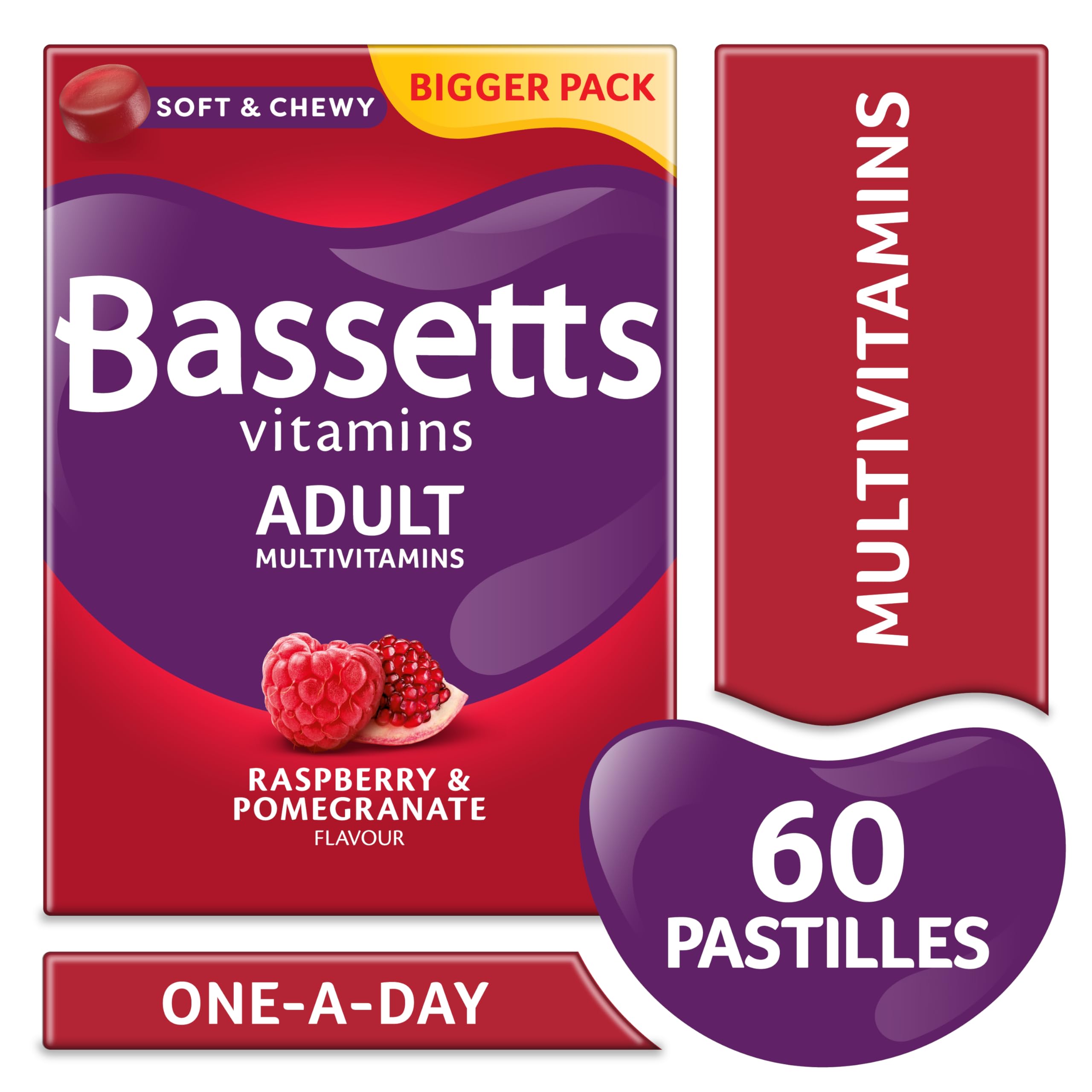 Bassetts Vitamins Adult Multivitamins - Raspberry & Pomegranate 60 Gummies - Immune Support Supplement - Damaged Box - BBE 07/2027