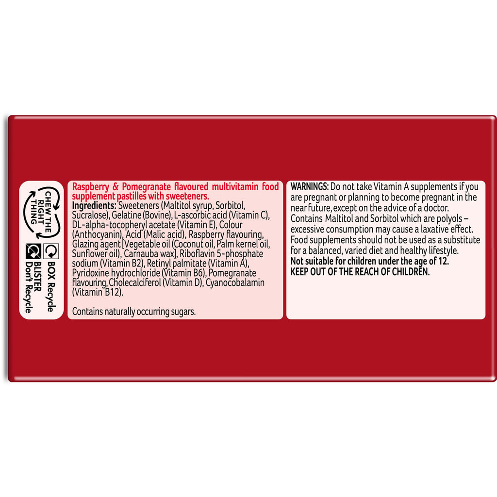Bassetts Vitamins Adult Multivitamins - Raspberry & Pomegranate 60 Gummies - Immune Support Supplement - Damaged Box - BBE 07/2027