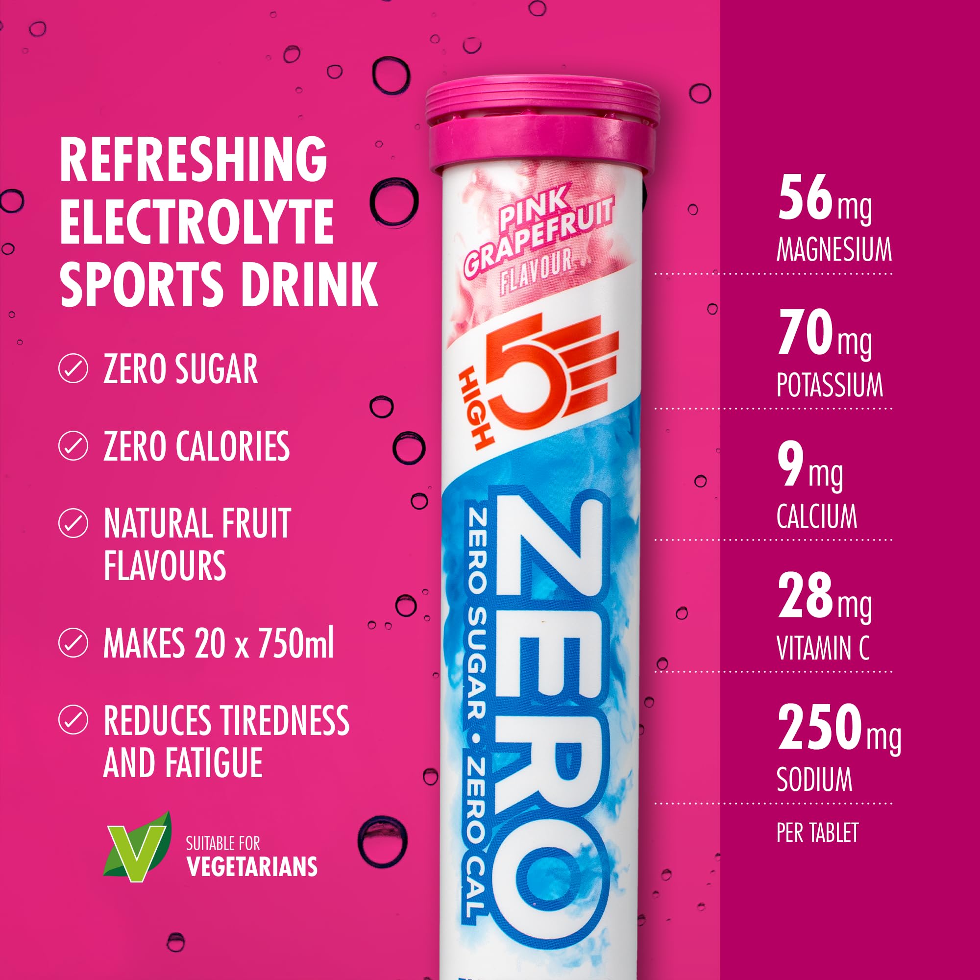 HIGH5 Zero Electrolyte Tablets - Pink Grapefruit - Hydration Tablets with Vitamin C - Sugar Free - 8x 20 Tabs (160 Total) - Damaged Box - BBE 01/2028