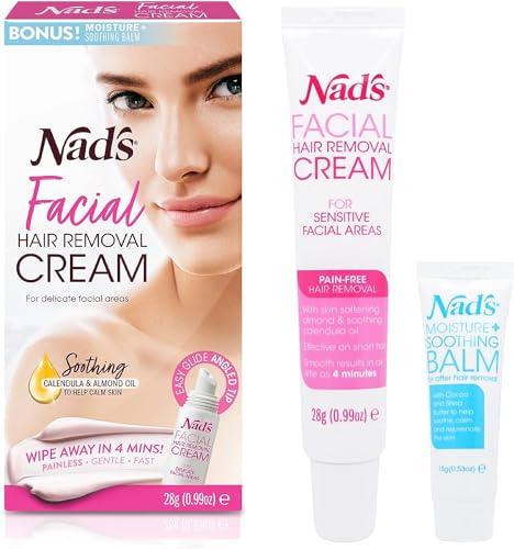 Nad's Facial Hair Removal Cream & Soothing Balm - All Skin Types - Face Hair Remover - 28g - New