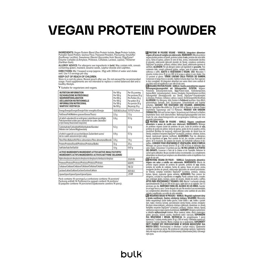 Vegan Protein Powder - Plant Based Shake - Vanilla - 1kg - 28 Servings - New - BBE 07/2027