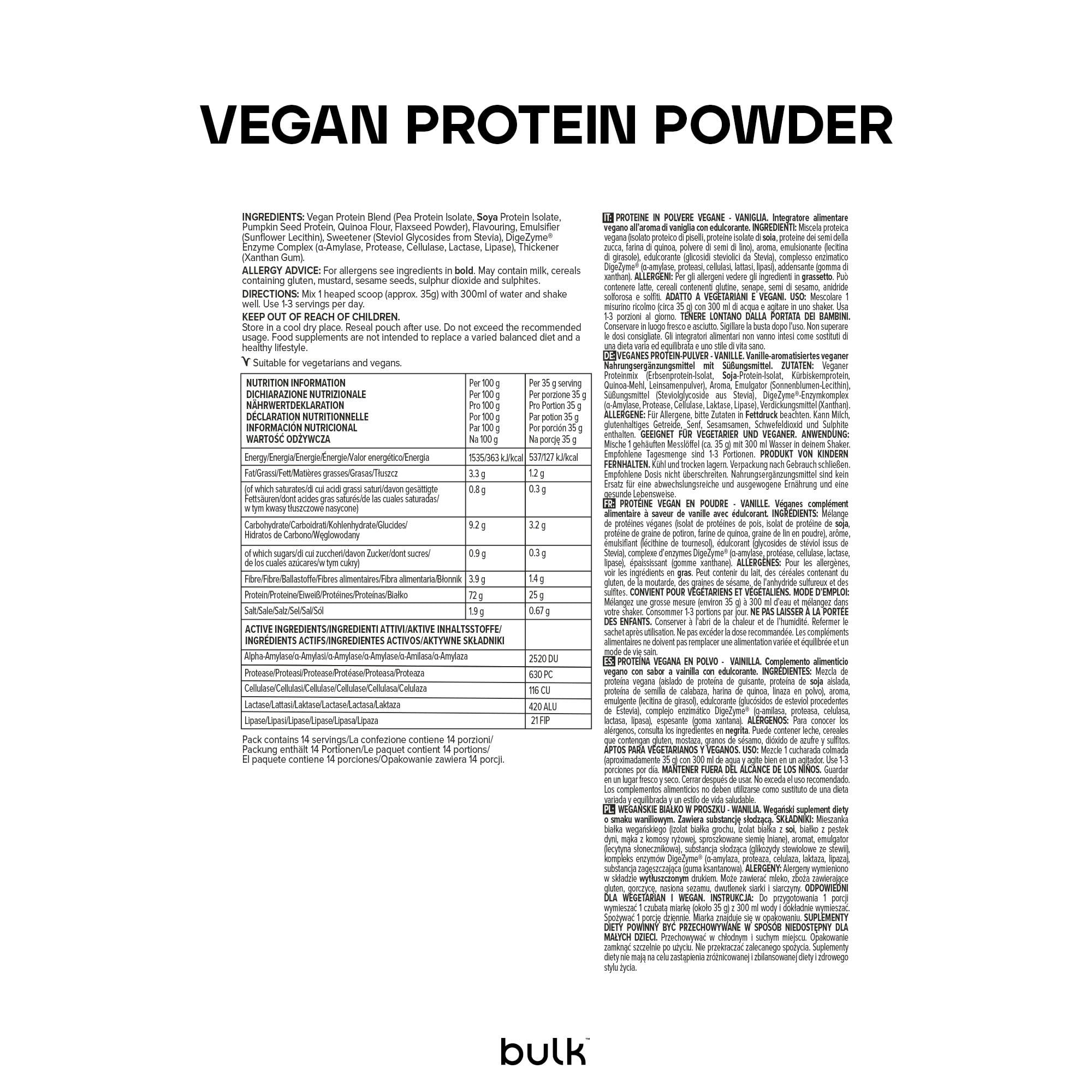 Vegan Protein Powder - Plant Based Shake - Vanilla - 1kg - 28 Servings - New - BBE 07/2027