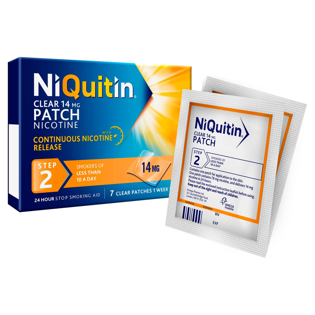 NiQuitin Clear Nicotine Patches Step 2 14mg - 7 Patches - 1 Week Supply - Stop Smoking Aid - Damaged Box - BBE 01/2029
