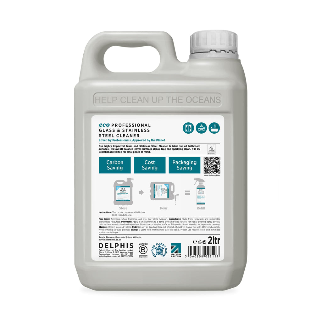 Delphis Eco Glass Window Stainless Steel Cleaner 2L Refill - Streak-Free Plant-Based Biodegradable Formula - Very Good