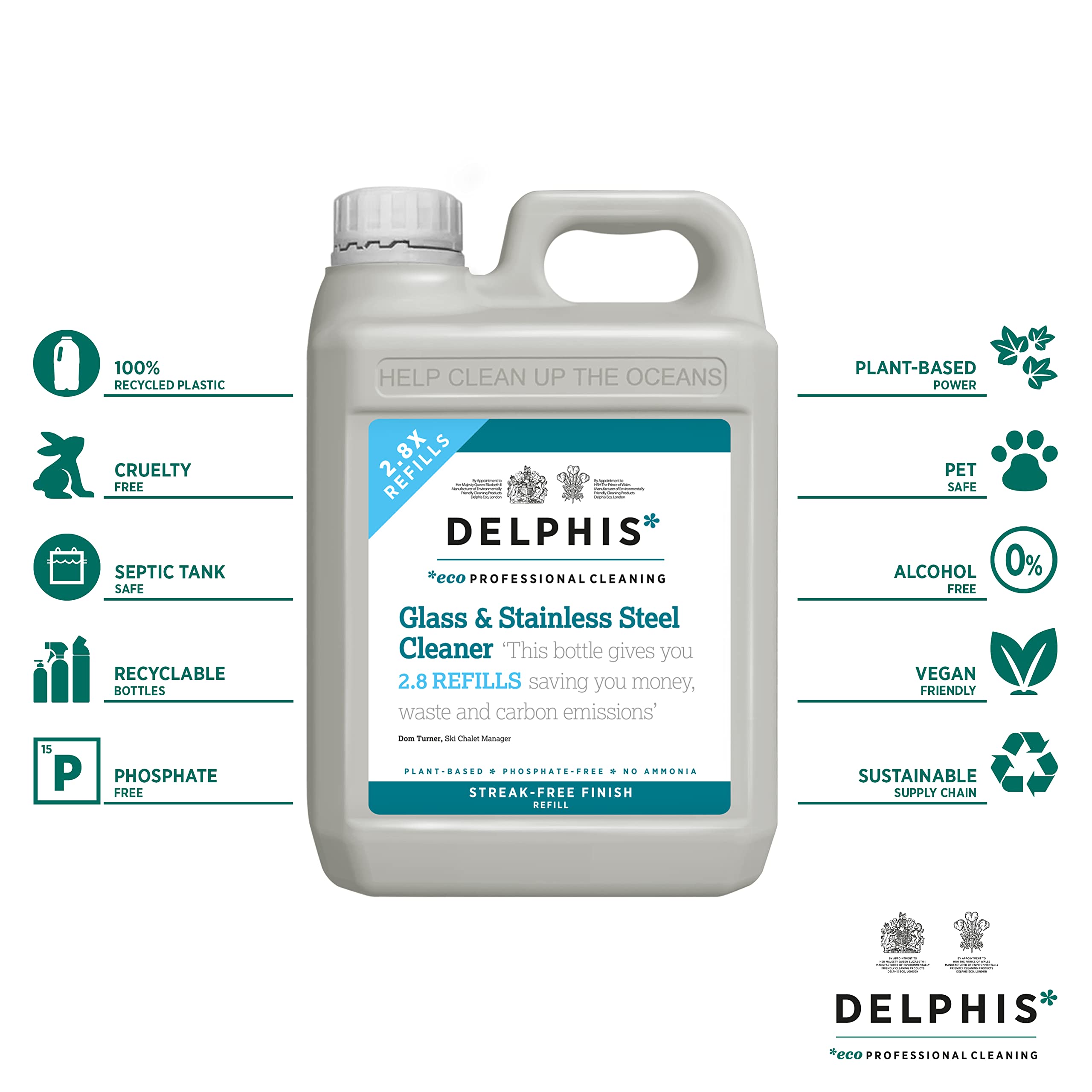 Delphis Eco Glass Window Stainless Steel Cleaner 2L Refill - Streak-Free Plant-Based Biodegradable Formula - Very Good