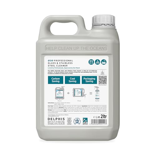 Delphis Eco Glass Window Stainless Steel Cleaner 2L Refill - Streak-Free Plant-Based Biodegradable Formula - Very Good