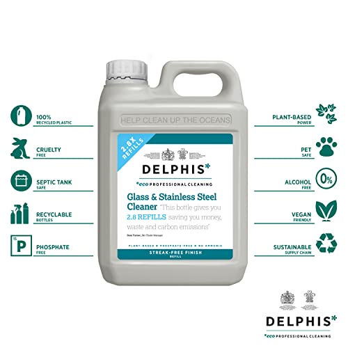 Delphis Eco Glass Window Stainless Steel Cleaner 2L Refill - Streak-Free Plant-Based Biodegradable Formula - Very Good