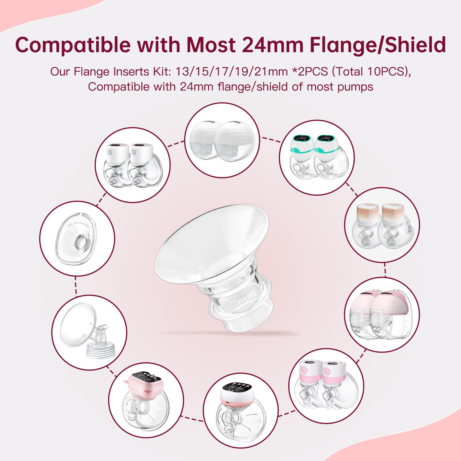 Breast Pump Flange Inserts 13-21mm for 24mm Flange - Cooling Gel Pads & Nipple Rulers - BPA Free Sizing Kit - Damaged Box