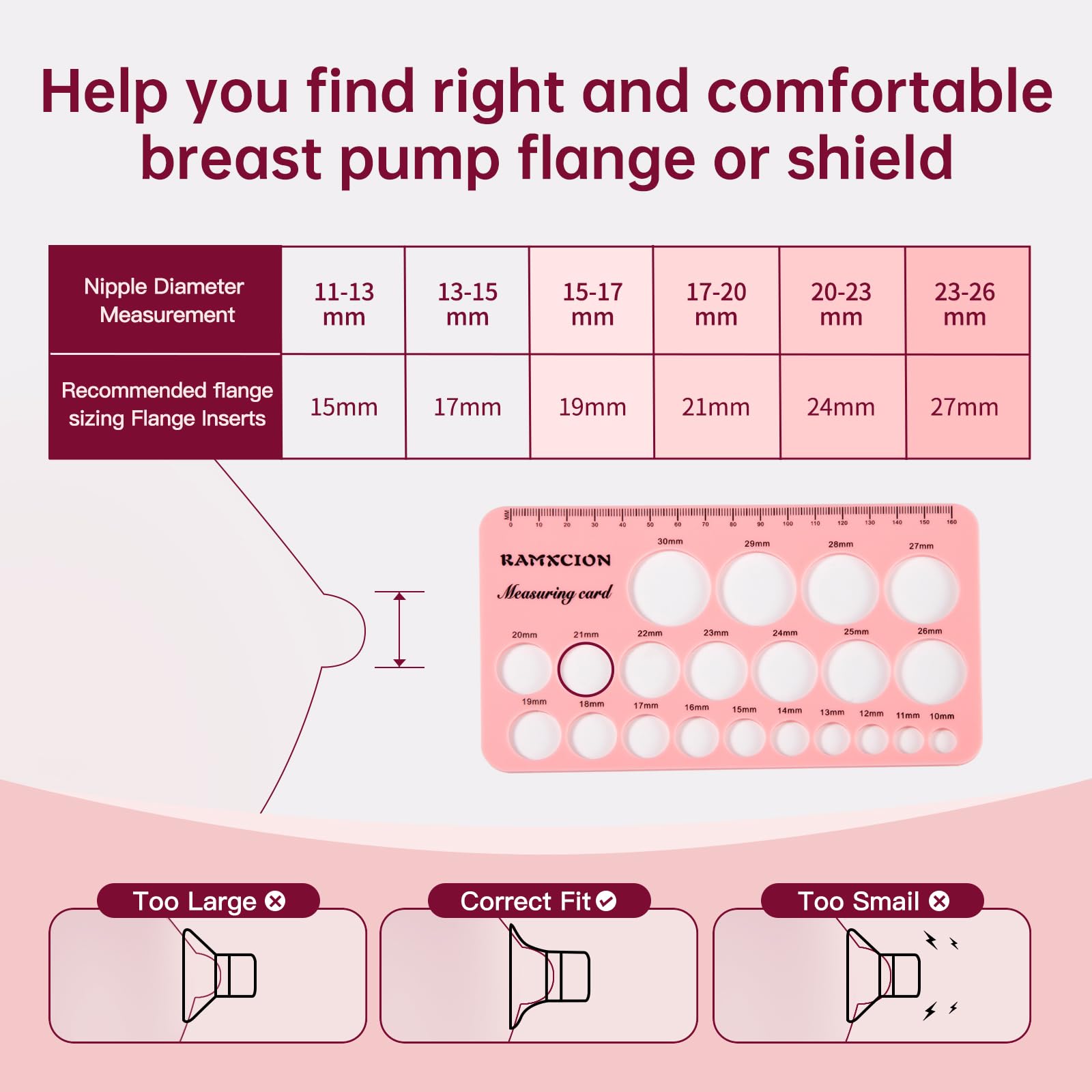 Breast Pump Flange Inserts 13-21mm for 24mm Flange - Cooling Gel Pads & Nipple Rulers - BPA Free Sizing Kit - Damaged Box