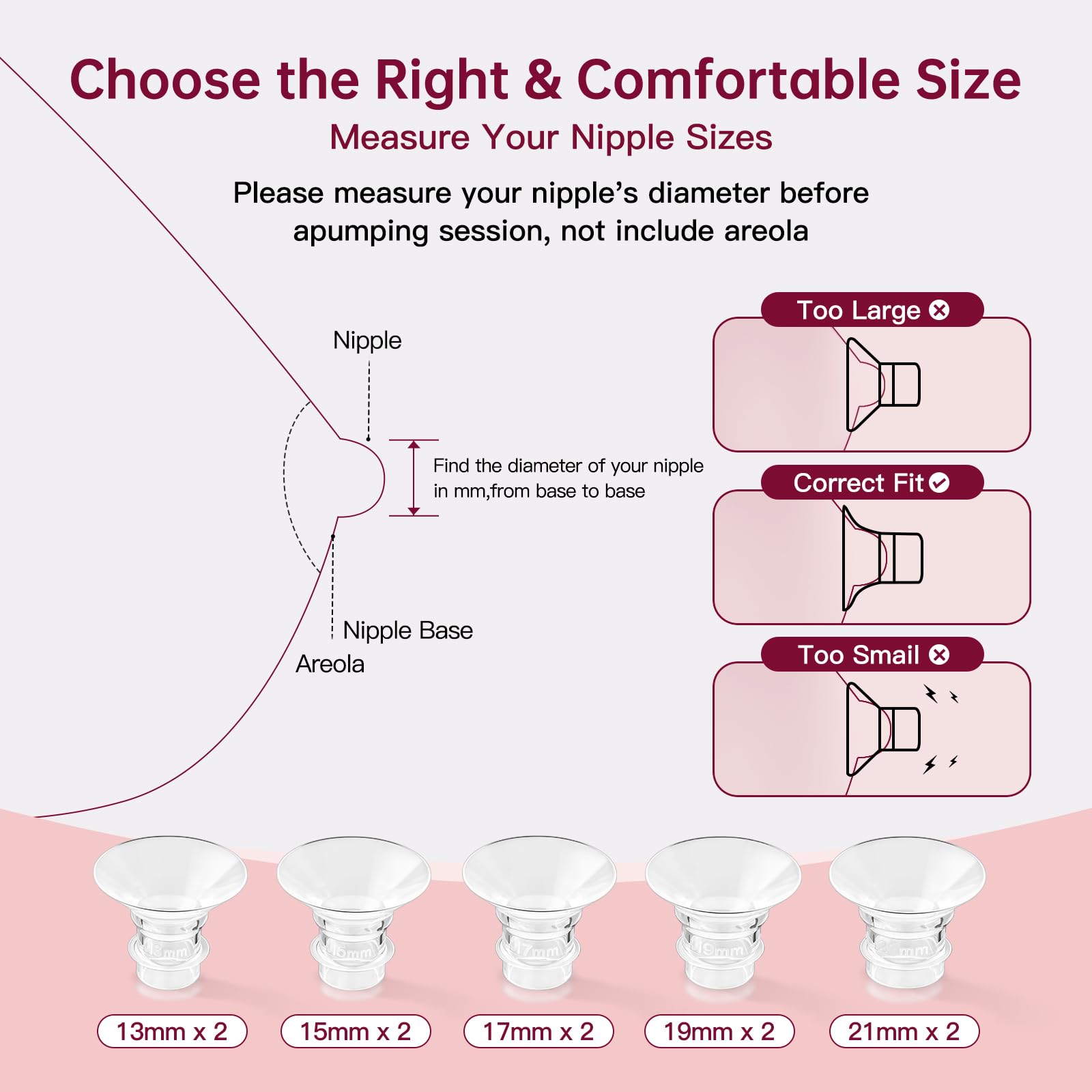 Breast Pump Flange Inserts 13-21mm for 24mm Flange - Cooling Gel Pads & Nipple Rulers - BPA Free Sizing Kit - Damaged Box