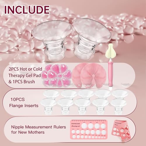 Breast Pump Flange Inserts 13-21mm for 24mm Flange - Cooling Gel Pads & Nipple Rulers - BPA Free Sizing Kit - Damaged Box