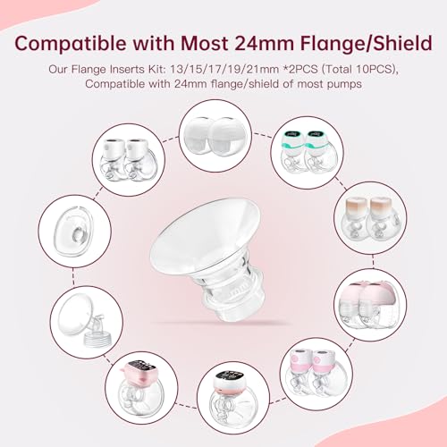 Breast Pump Flange Inserts 13-21mm for 24mm Flange - Cooling Gel Pads & Nipple Rulers - BPA Free Sizing Kit - Damaged Box