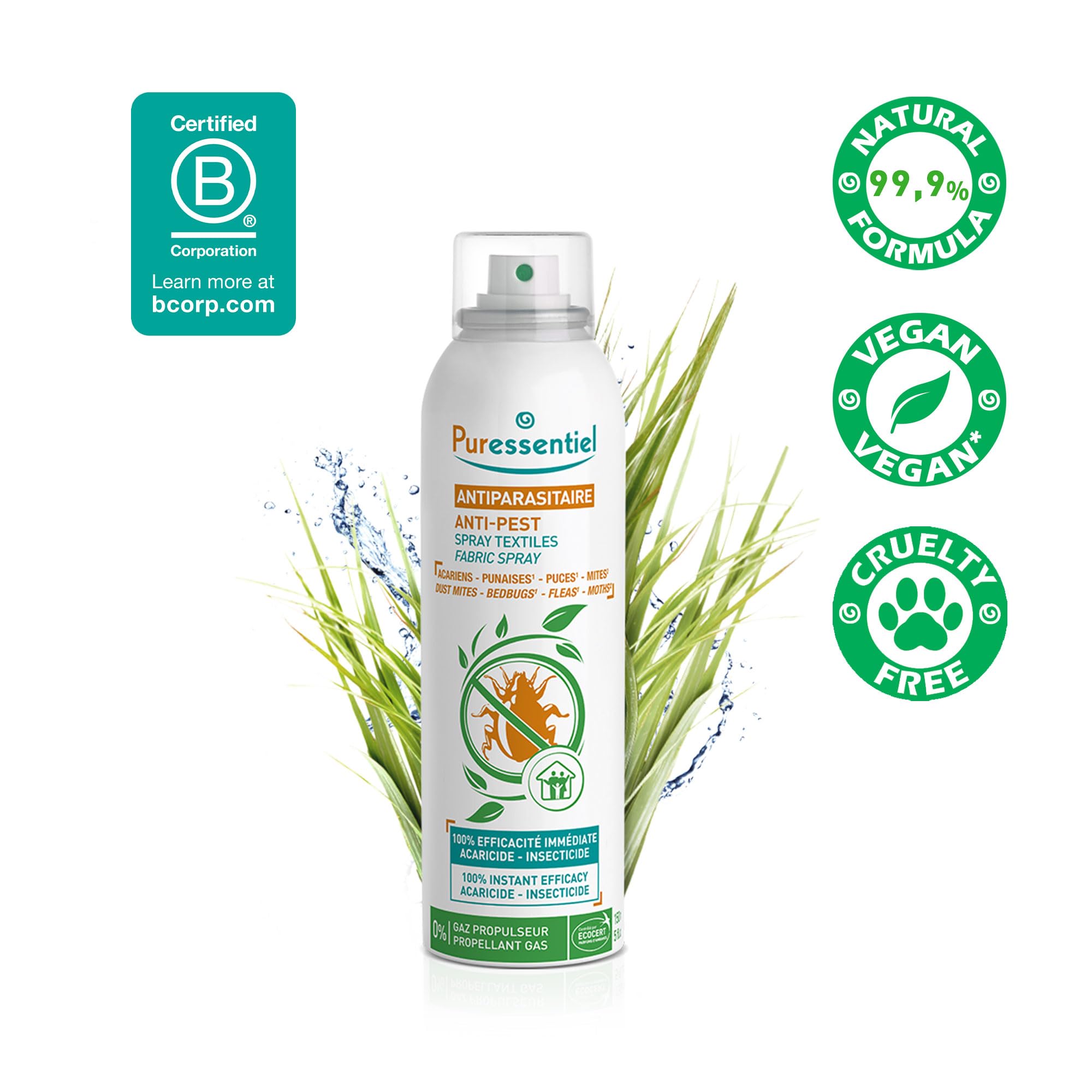 Puressentiel Fleas Bugs Moths Treatment Spray 150ml - Dust Mites Bed Bugs Clothes Moths - Natural Fabric Insecticide - Very Good - BBE 09/2031