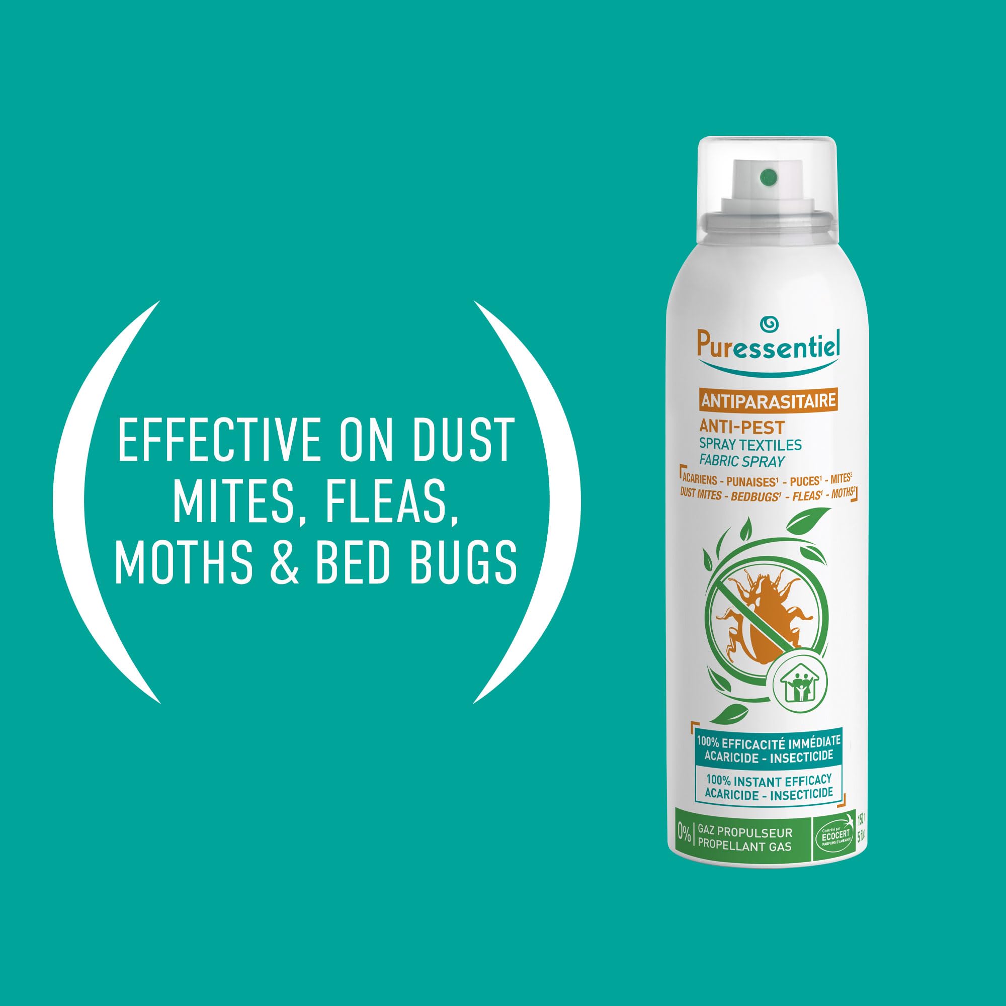 Puressentiel Fleas Bugs Moths Treatment Spray 150ml - Dust Mites Bed Bugs Clothes Moths - Natural Fabric Insecticide - Very Good - BBE 09/2031