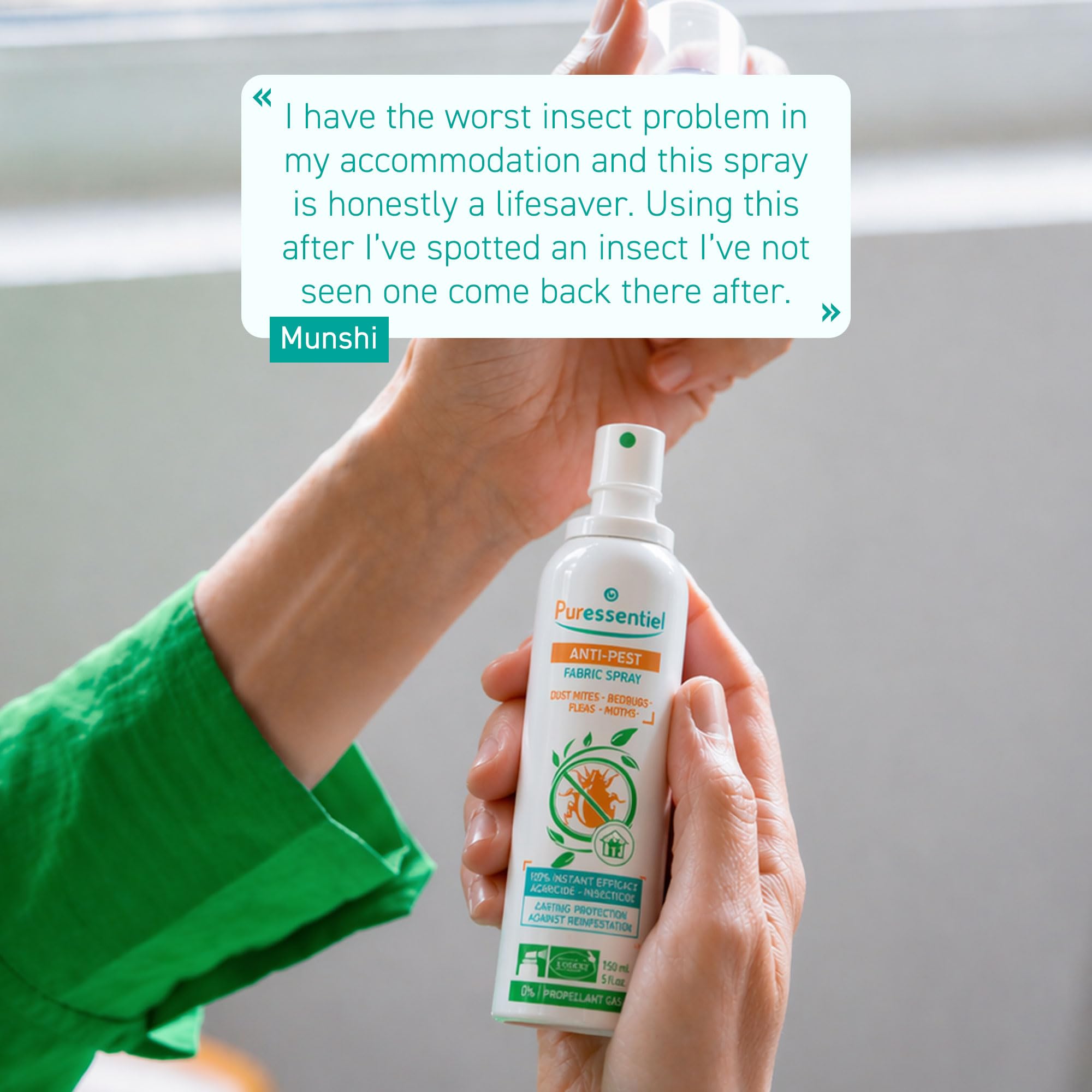 Puressentiel Fleas Bugs Moths Treatment Spray 150ml - Dust Mites Bed Bugs Clothes Moths - Natural Fabric Insecticide - Very Good - BBE 09/2031
