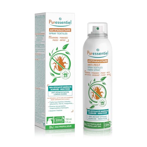 Puressentiel Fleas Bugs Moths Treatment Spray 150ml - Dust Mites Bed Bugs Clothes Moths - Natural Fabric Insecticide - Very Good - BBE 09/2031
