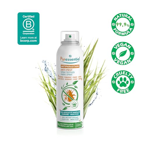 Puressentiel Fleas Bugs Moths Treatment Spray 150ml - Dust Mites Bed Bugs Clothes Moths - Natural Fabric Insecticide - Very Good - BBE 09/2031